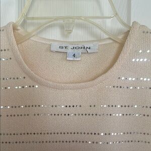 St. John Cream and Silver Crew Neck Sweater with Subtle Sparkle